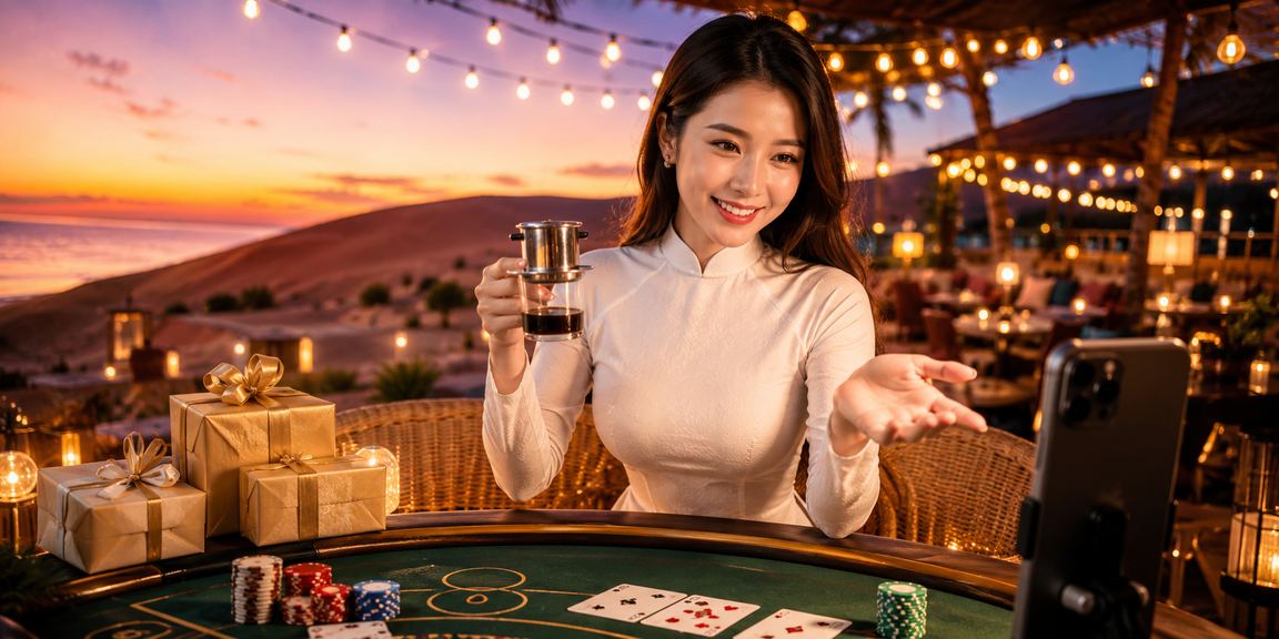 Người chơi tại Mũi Né trong trang phục áo dài trải nghiệm baccarat trực tuyến trên di động