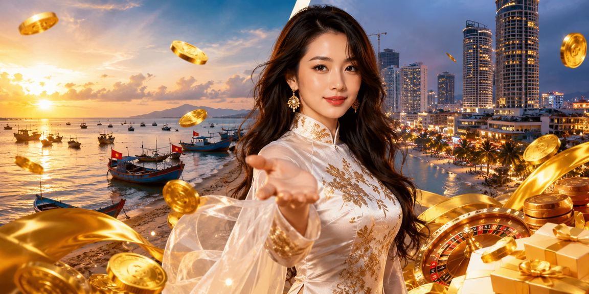 Người dùng nữ trong trang phục áo dài tại Mũi Né trải nghiệm cá cược trực tuyến bên bờ biển